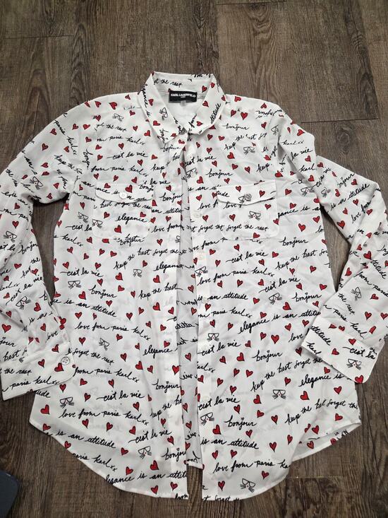 Karl Lagerfeld Tops - KARL LAGERFELD PARIS Whimsy Button Front Blouse Long Sleeve Sheer Size XS